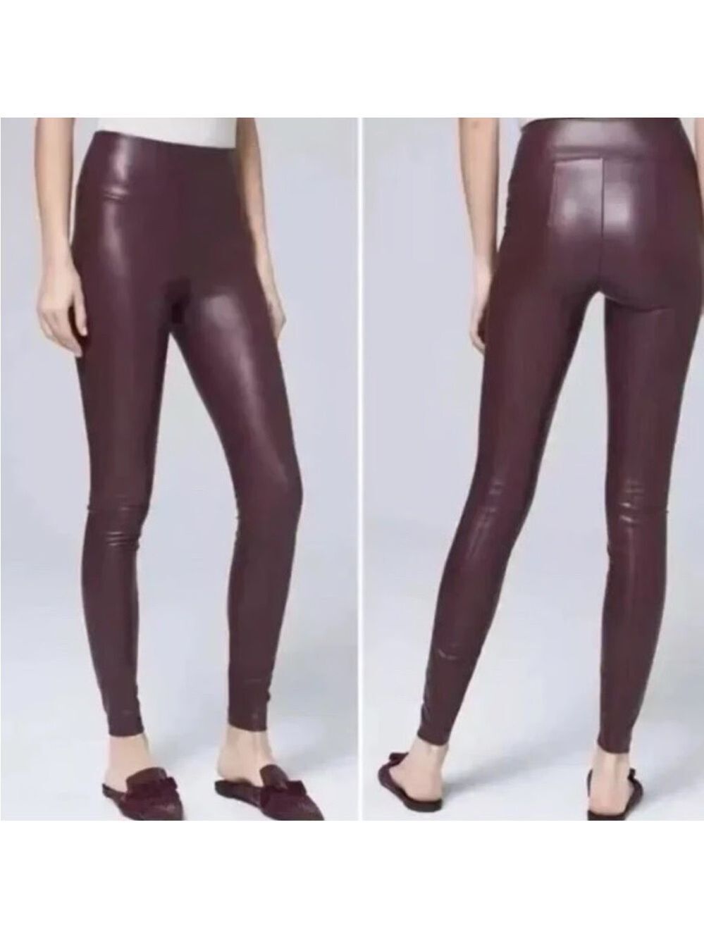 RW&CO mahogany brown faux leather pleather vegan high-rise leggings Sz S NWOT